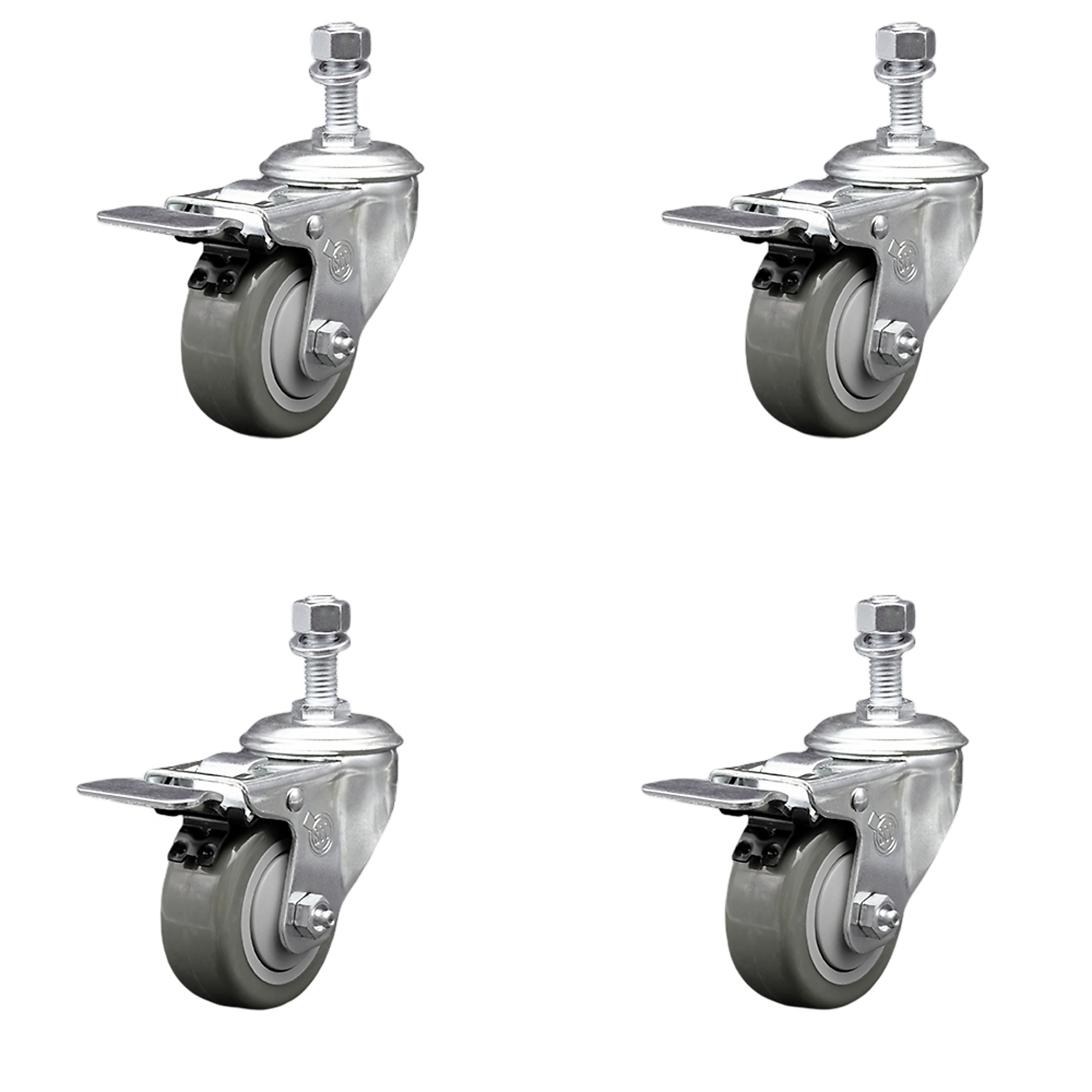 Service Caster, 3 1/2in. x 1 1/4in. Stem Casters, Wheel Diameter 3.5 in, Caster Type Swivel, Package (qty.) 4, Model# SCC-SSTSTTL20S3514-PPUB-M1215-4